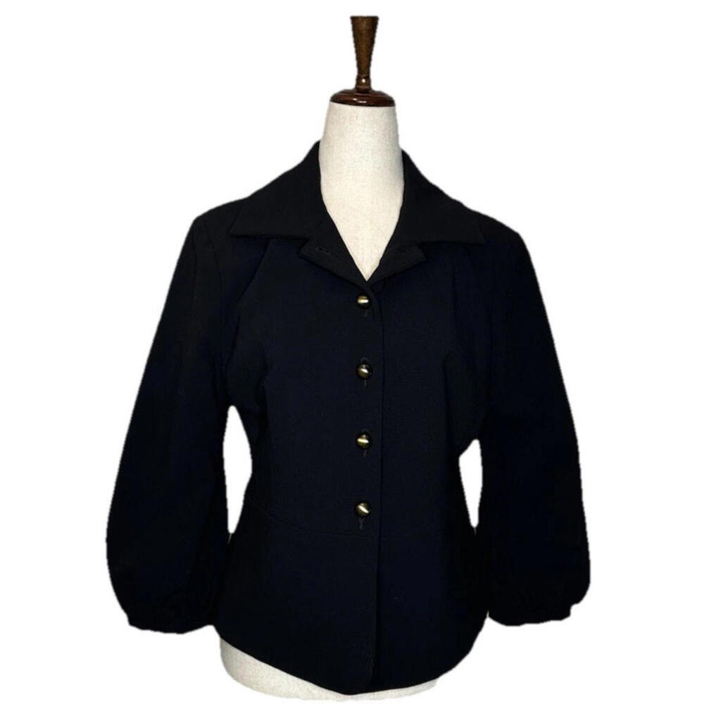 Cabi Peplum Black Abbott Jacket Blazer 8 Career Bell Sleeve Gold Buttons Classic